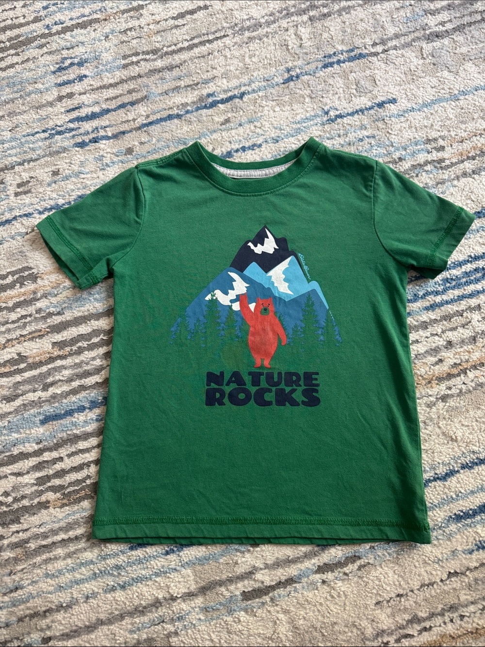 Eddie Bauer Green Short Sleeve Nature Rocks Bear Graphic T-Shirt XS Size 5-6